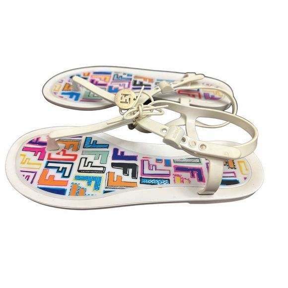 Fendi White Jelly Logo Charm Sunny Flat Sandals  Made in Italy Size 41 - Picture 2 of 6